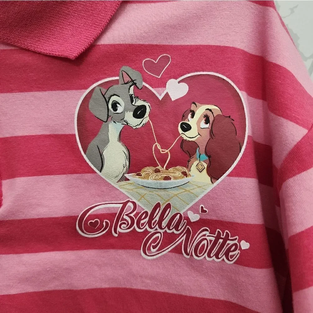 Nwt Girls' Disney Lady & The Tramp Valentine's Day Croped Polo Graphic T-Shirt